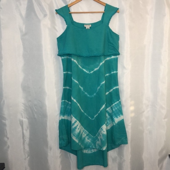 Cold Water Creek Sleeveless Tied Dyed Midi Teal Dress Size L - Picture 2 of 10